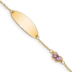 14k Yellow Genuine Gold Children's Enamel Butterfly with 5.5in ID Bracelet